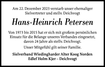 Traueranzeige von Hans-Heinrich Petersen von Husumer Nachrichten