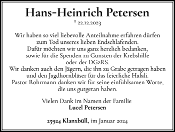 Traueranzeige von Hans-Heinrich Petersen von Husumer Nachrichten