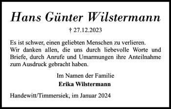 Traueranzeige von Hans Günter Wilstermann von Flensburger Tageblatt
