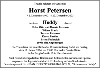Traueranzeige von Horst Petersen von Flensburger Tageblatt