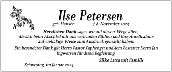 Traueranzeige von Ilse Petersen von Husumer Nachrichten