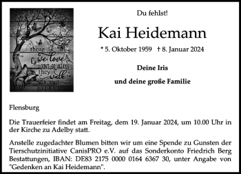 Traueranzeige von Kai Heidemann von Flensburger Tageblatt