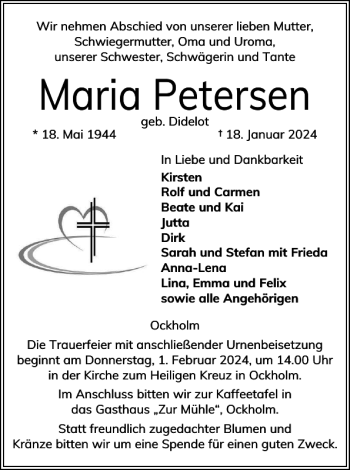 Traueranzeige von Maria Petersen von Husumer Nachrichten
