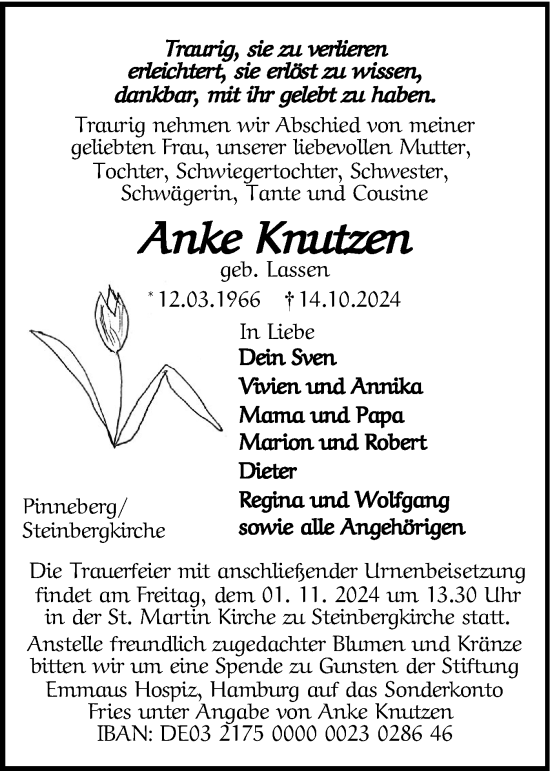 Traueranzeige von Anke Knutzen von Flensburger Tageblatt