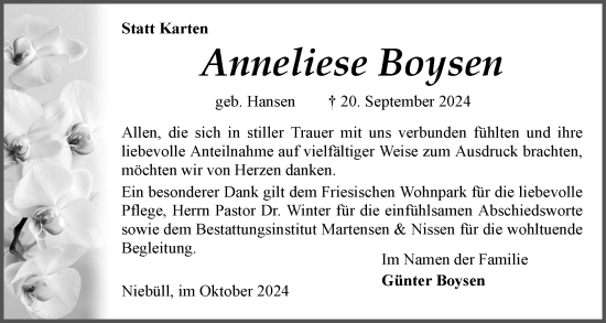 Traueranzeige von Anneliese Boysen von Region Flensburg