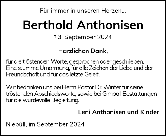 Traueranzeige von Berthold Anthonisen von Husumer Nachrichten, Nordfriesland Tageblatt