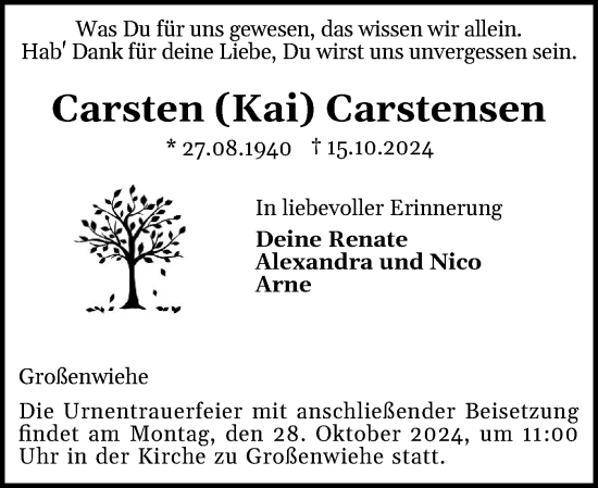 Traueranzeige von Carsten Carstensen von Flensburger Tageblatt