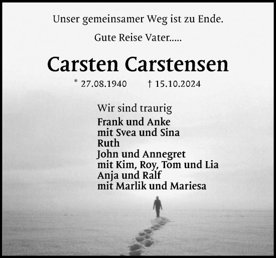 Traueranzeige von Carsten Carstensen von Flensburger Tageblatt