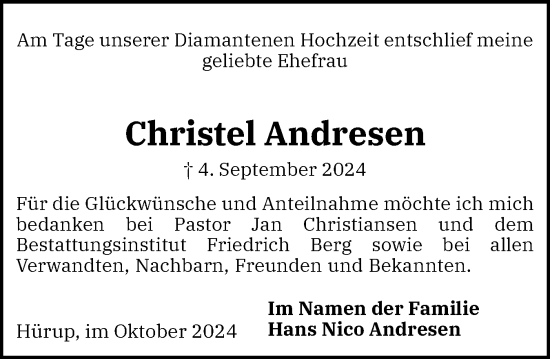 Traueranzeige von Christel Andresen von Flensburger Tageblatt