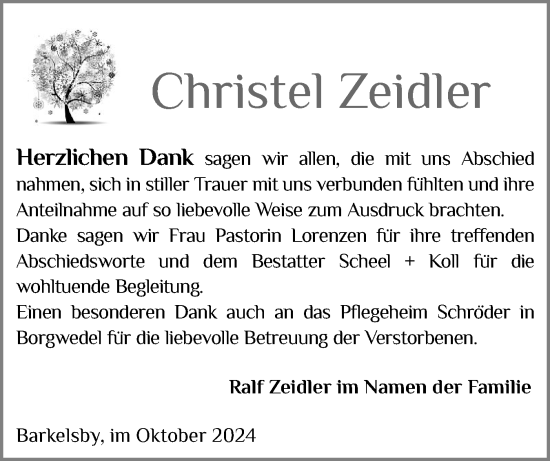 Traueranzeige von Christel Zeidler von Eckernförder Zeitung, Hallo Eckernförde