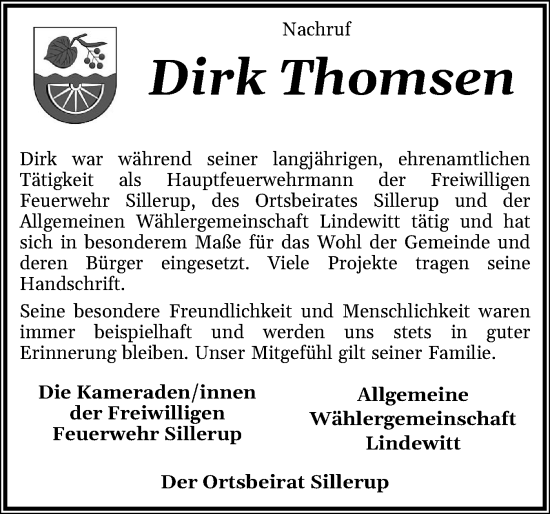 Traueranzeige von Dirk Thomsen von Flensburger Tageblatt