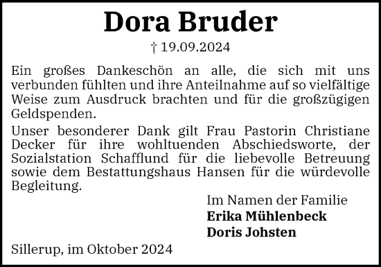 Traueranzeige von Dora Bruder von Region Flensburg