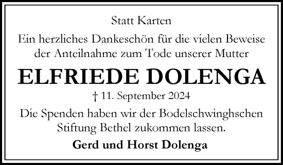 Traueranzeige von Elfriede Dolenga von Eckernförder Zeitung, Hallo Eckernförde