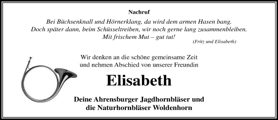 Traueranzeige von Elisabeth  von Stormaner Tageblatt