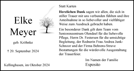 Traueranzeige von Elke Meyer von Norddeutsche Rundschau, Wilstersche Zeitung, Glückstädter Fortuna