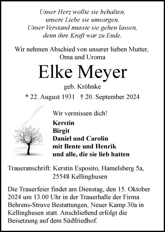 Traueranzeige von Elke Meyer von Norddeutsche Rundschau, Wilstersche Zeitung, Glückstädter Fortuna