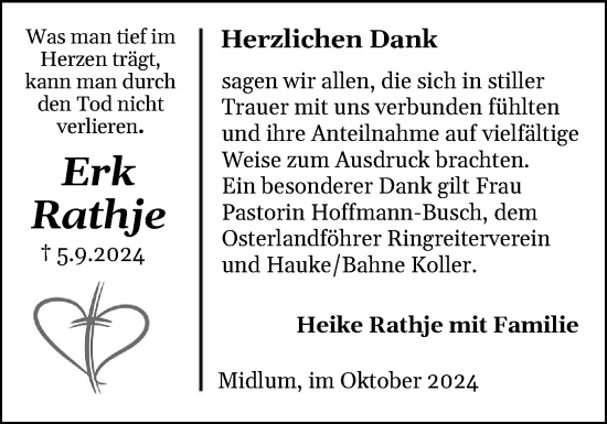 Traueranzeige von Erk Rathje von Der Insel-Bote