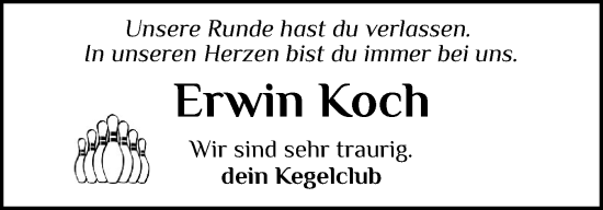 Traueranzeige von Erwin Koch von Flensburger Tageblatt