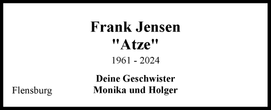 Traueranzeige von Frank Jensen von Flensburger Tageblatt