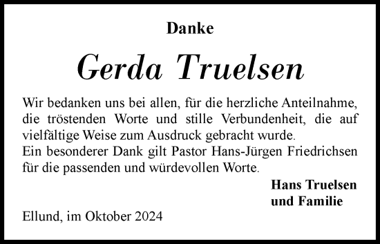 Traueranzeige von Gerda Truelsen von Region Flensburg