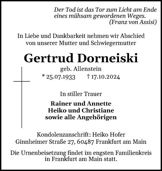 Traueranzeige von Gertrud Dorneiski von Flensburger Tageblatt, Schleswiger Nachrichten, Schlei-Bote