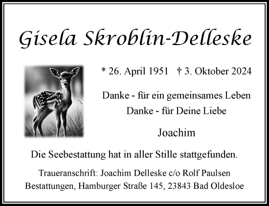 Traueranzeige von Gisela Skroblin-Delleske von Stormaner Tageblatt