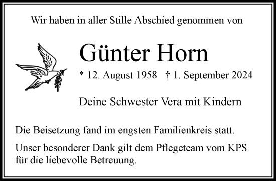 Traueranzeige von Günter Horn von Stormaner Tageblatt