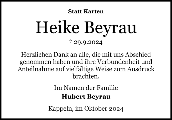Traueranzeige von Heike Beyrau von Schleswiger Nachrichten, Schlei-Bote