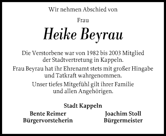 Traueranzeige von Heike Beyrau von Schleswiger Nachrichten, Schlei-Bote