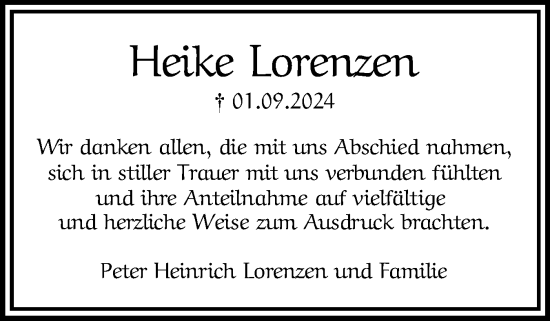 Traueranzeige von Heike Lorenzen von Flensburger Tageblatt