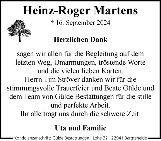 Traueranzeige von Heinz-Roger Martens von Stormaner Tageblatt