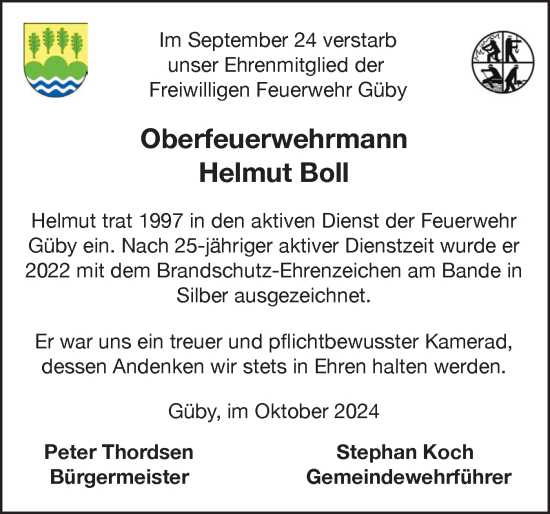 Traueranzeige von Helmut Boll von Eckernförder Zeitung, Hallo Eckernförde