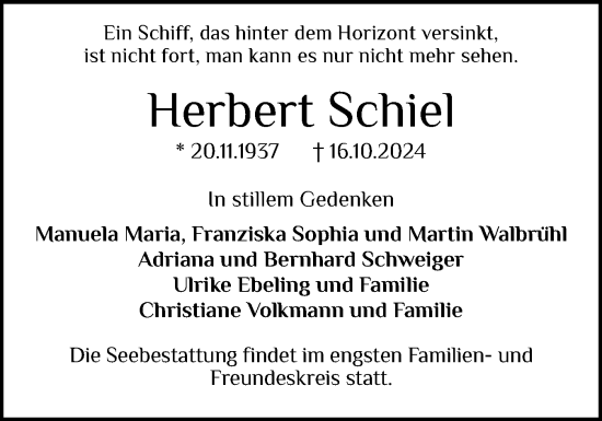 Traueranzeige von Herbert Schiel von Schleswiger Nachrichten, Schlei-Bote