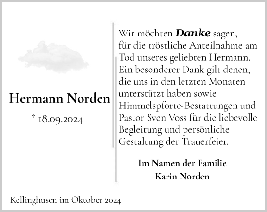 Traueranzeige von Hermann Norden von Norddeutsche Rundschau, Wilstersche Zeitung, Glückstädter Fortuna
