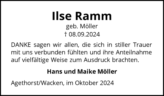 Traueranzeige von Ilse Ramm von Norddeutsche Rundschau, Wilstersche Zeitung, Glückstädter Fortuna