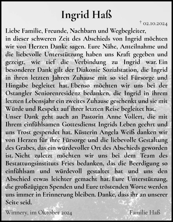 Traueranzeige von Ingrid Haß von Flensburger Tageblatt