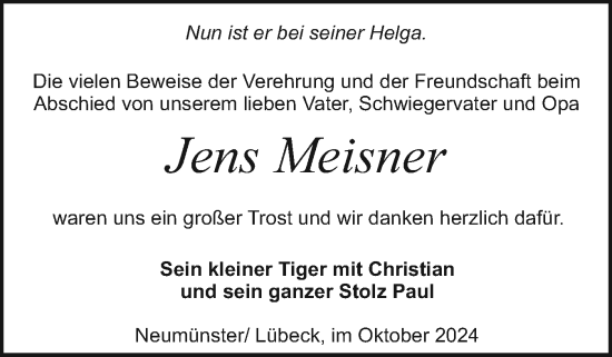 Traueranzeige von Jens Meisner von Holsteinischer Courier