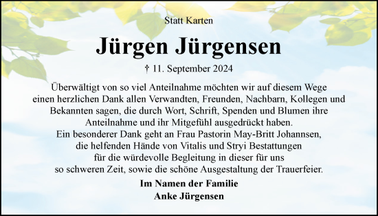 Traueranzeige von Jürgen Jürgensen von Flensburger Tageblatt