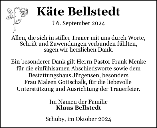 Traueranzeige von Käte Bellstedt von Schleswiger Nachrichten, Schlei-Bote