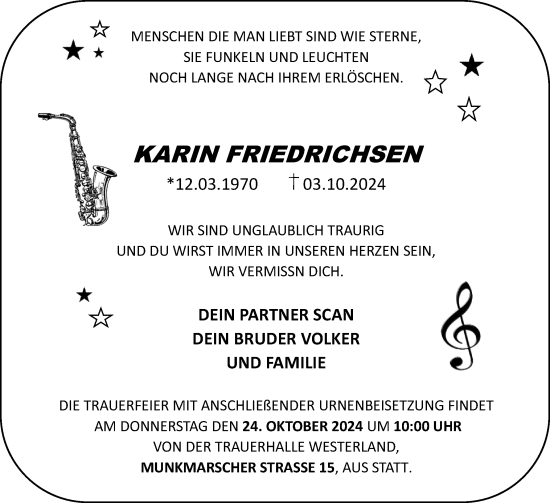 Traueranzeige von Karin Friedrichsen von Sylter Rundschau