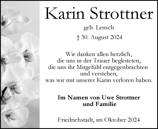 Traueranzeige von Karin Strottner von Husumer Nachrichten, Nordfriesland Tageblatt