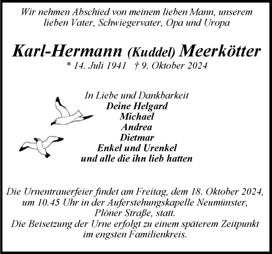 Traueranzeige von Karl-Hermann Meerkötter von Holsteinischer Courier