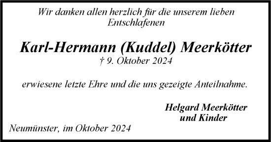 Traueranzeige von Karl-Hermann Meerkötter von Holsteinischer Courier