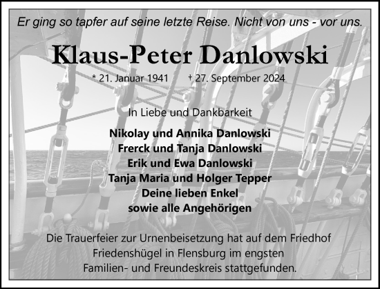 Traueranzeige von Klaus-Peter Danlowski von Region Flensburg