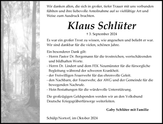 Traueranzeige von Klaus Schlüter von Schleswig-Holsteinische Landeszeitung
