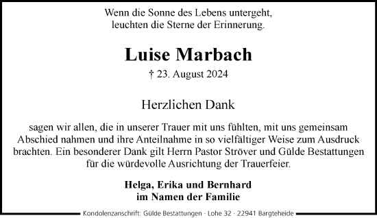 Traueranzeige von Luise Marbach von Stormaner Tageblatt