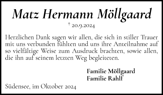 Traueranzeige von Matz Hermann Möllgaard von Flensburger Tageblatt