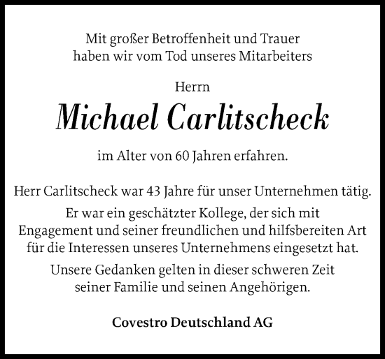 Traueranzeige von Michael Carlitscheck von Norddeutsche Rundschau, Wilstersche Zeitung, Glückstädter Fortuna