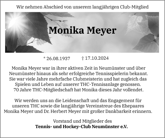 Traueranzeige von Monika Meyer von Holsteinischer Courier
