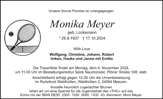 Traueranzeige von Monika Meyer von Holsteinischer Courier